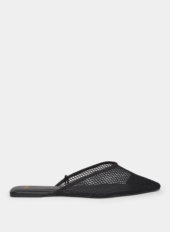 Styli Black Mesh Pointed-Toe Mules